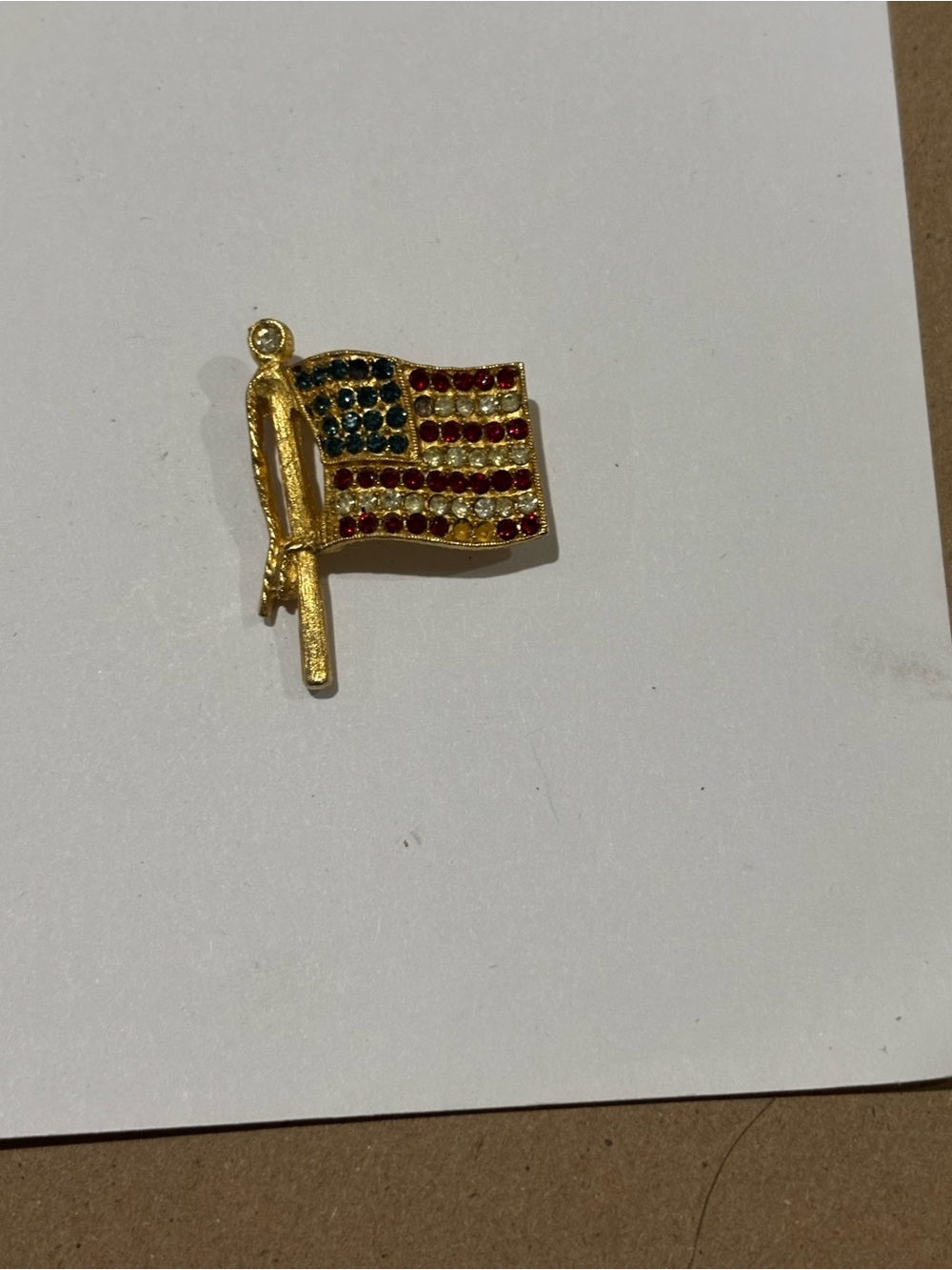 Gold-tone Crystal American Flag Pin - Red, Blue, Clear Stones
